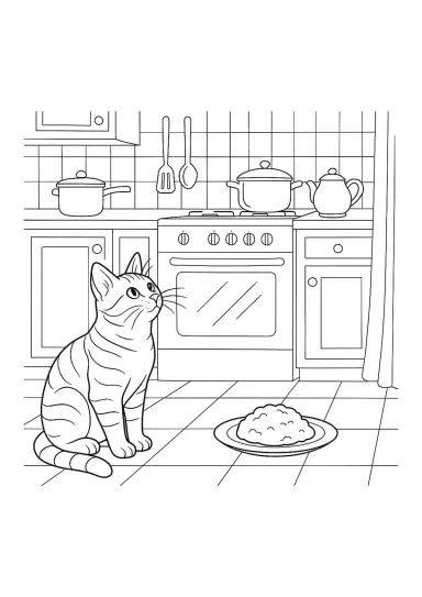 Кошка на кухне ждет обеда