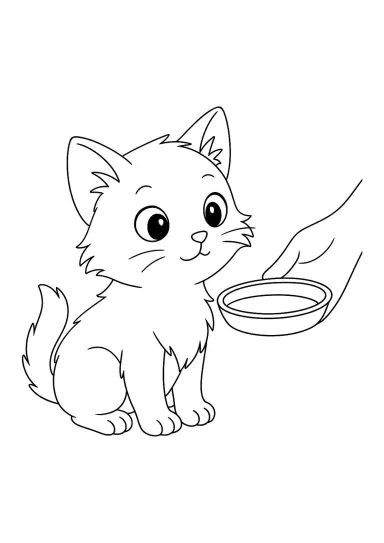 Котенку подают миску с молоком