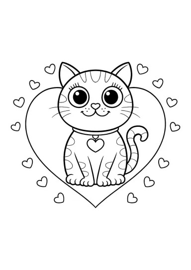 Кошечка на фоне сердец