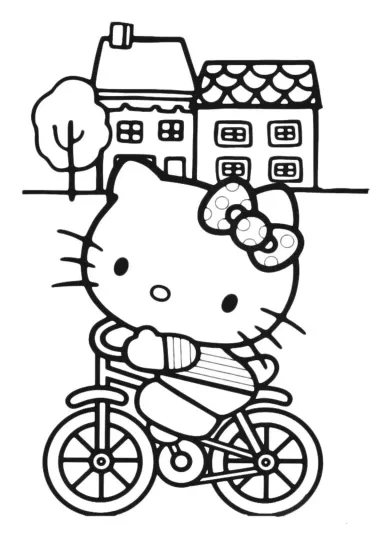 Kitty катается на велосипеде