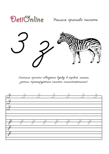 Буква З пропись - Зебра