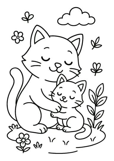 Ласковая кошка с котенком