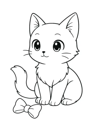 Кошка и игрушка-бантик