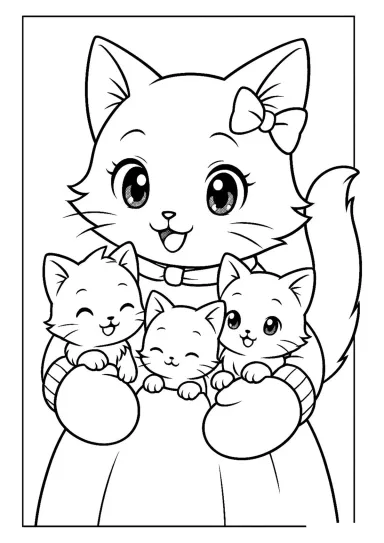 Кошка с котятами в варежках