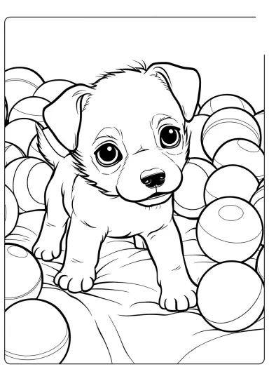 Милый щенок с мячиками