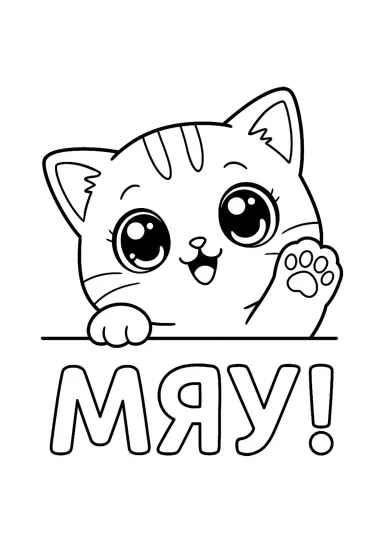 Котёнок машет лапкой МЯУ!