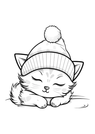 Спящий котёнок в шапочке