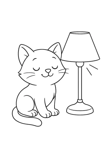 Кот пригрелся возле лампы