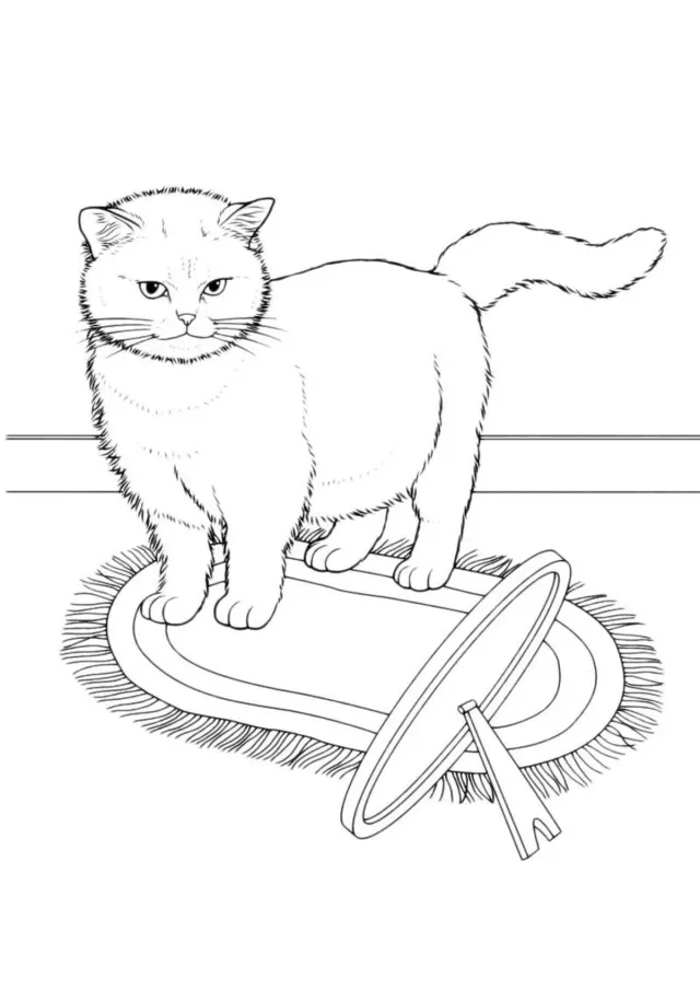 Домашняя кошечка сидит на коврике