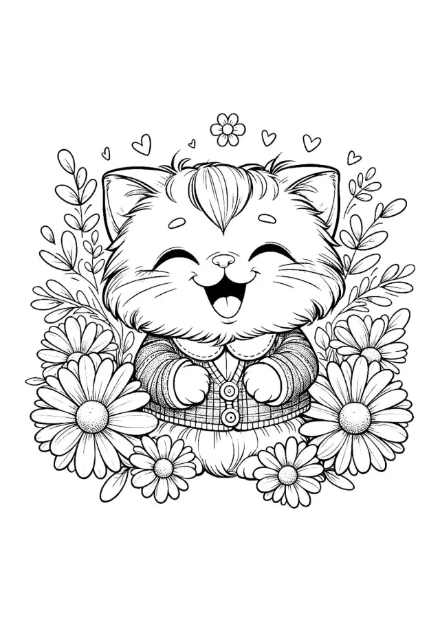 Котёнок хохочет в ромашках