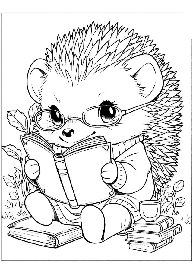 Милый ёжик читает книжку