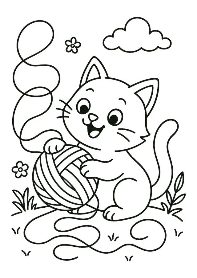 Кошка разматывает клубок