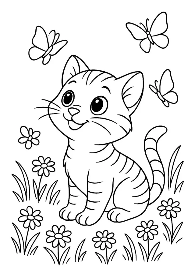 Котик и бабочки в поле