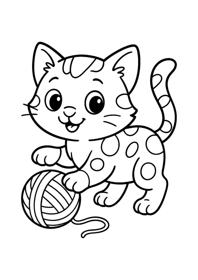 Пятнистый котёнок с клубком