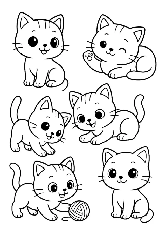 Шесть котят в разных позах