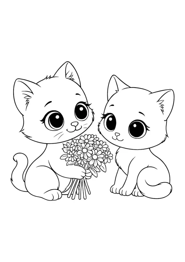 Кот дарит цветы кошке