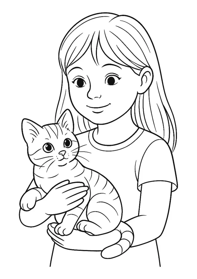 Котенок на руках у девочки