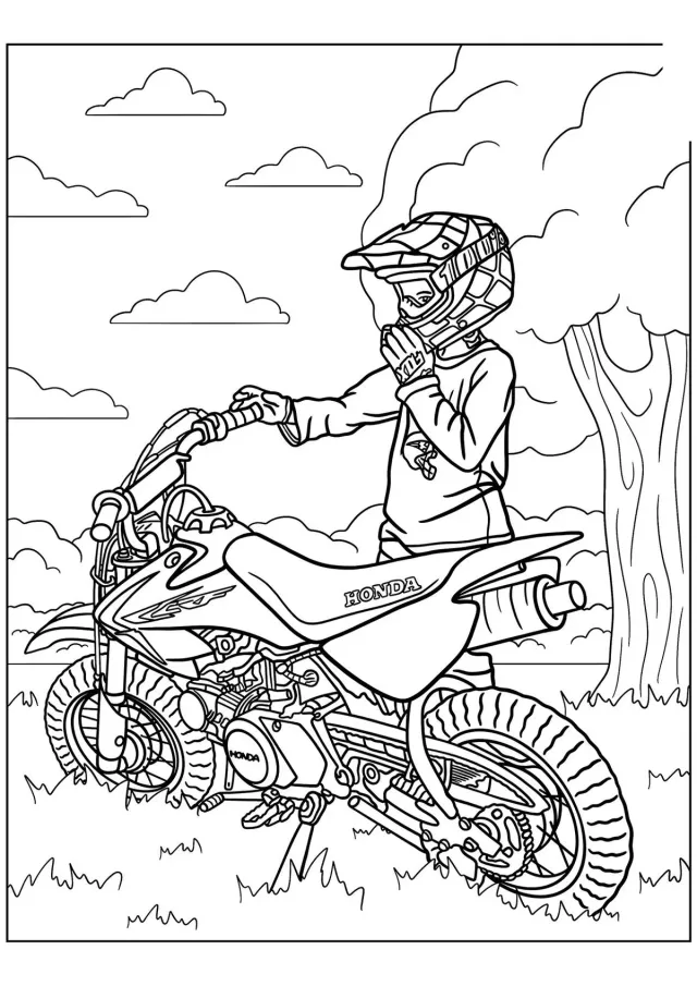 Юный байкер и мотоцикл Хонда