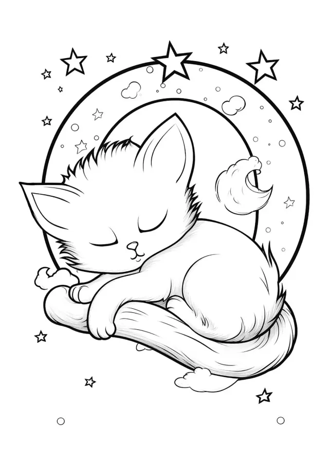 Котёнок на луне и звёзды
