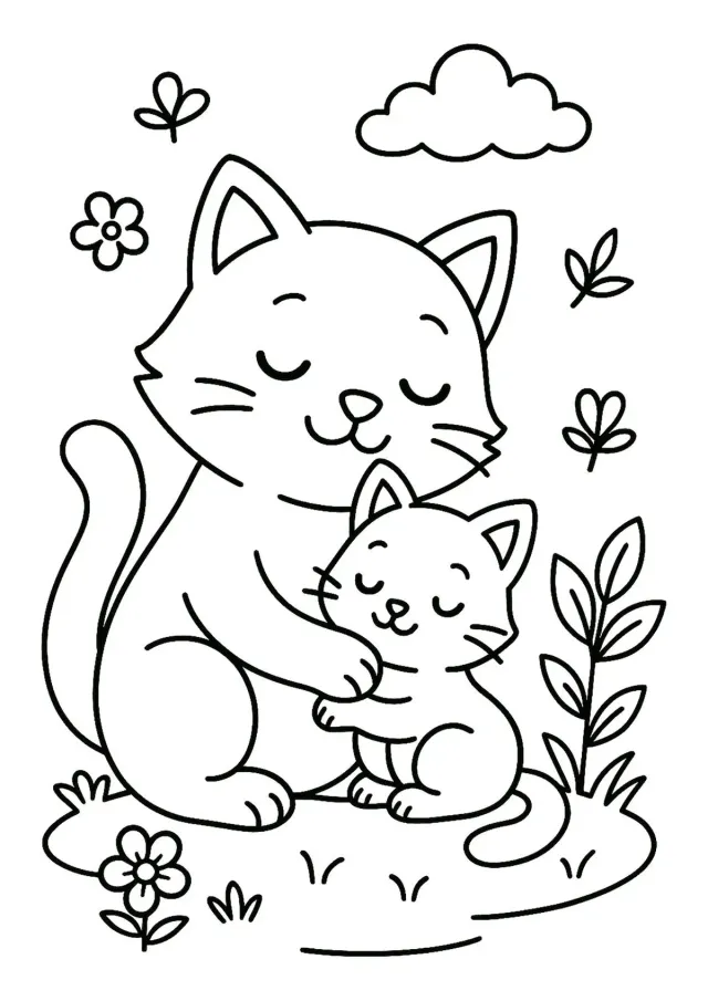 Ласковая кошка с котенком