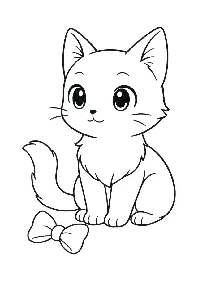 Кошка и игрушка-бантик