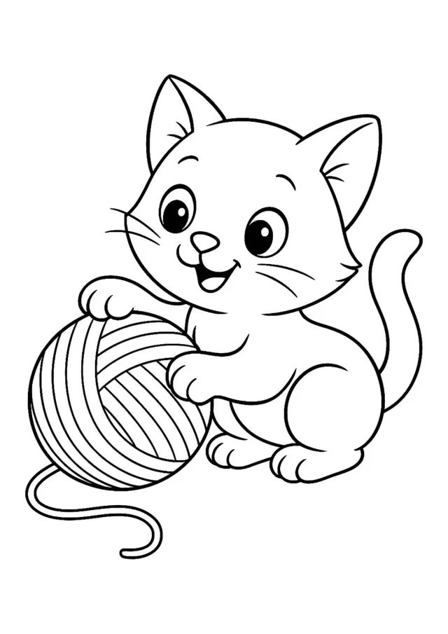 Котенок играет с нитками