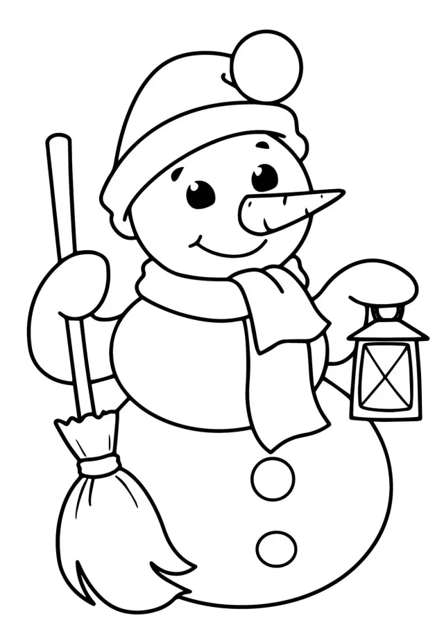 Снеговик с метлой и фонариком