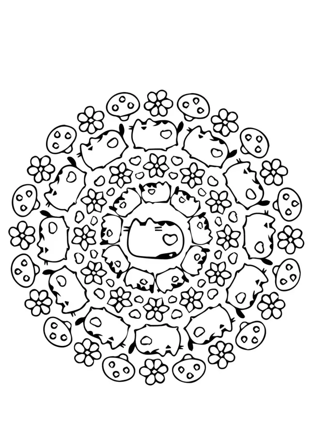 Кот Пушин, грибы, цветочки (мандала)