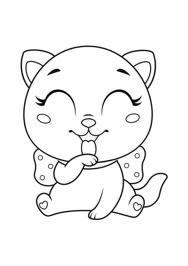 Котенок лижет лапку