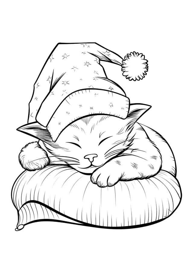Милый котик спит в шапке