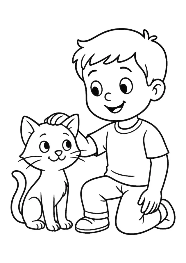 Котенок играет с мальчиком