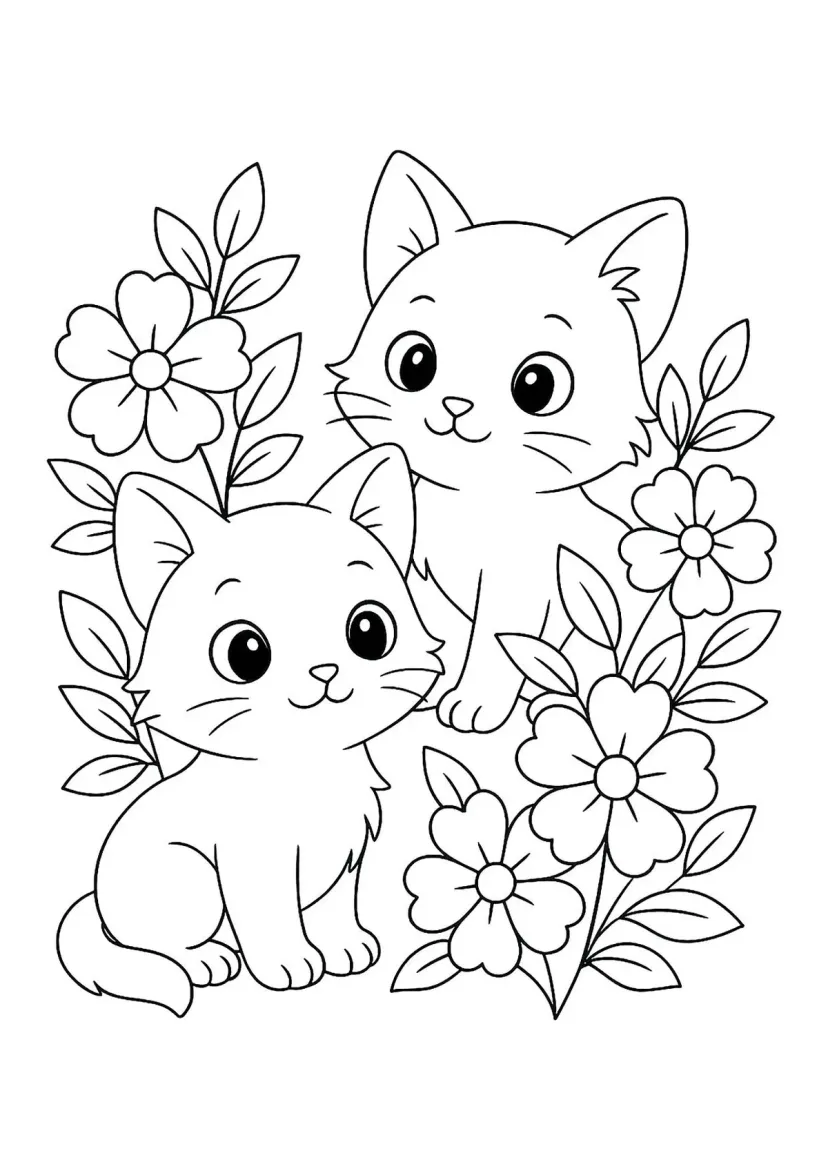 Котята и цветы
