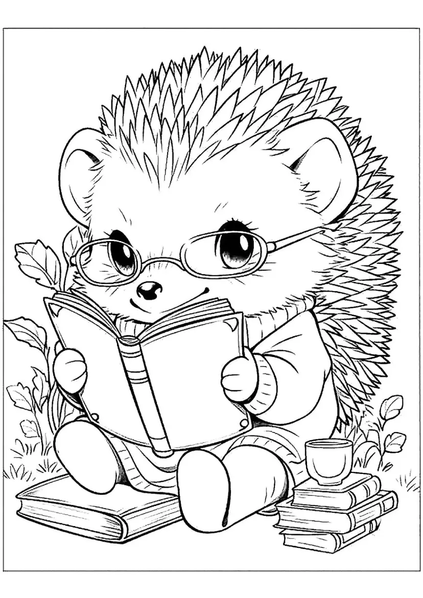 Милый ёжик читает книжку