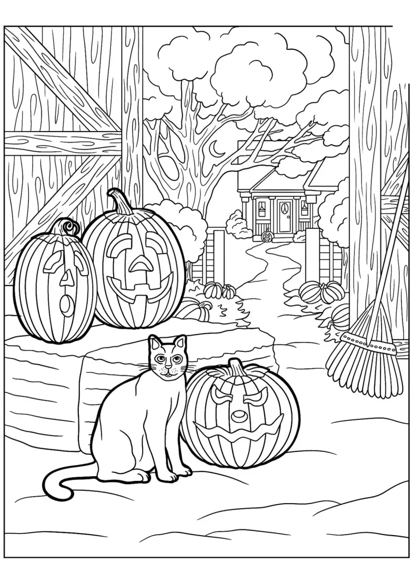 Кот в сарае с тыквами