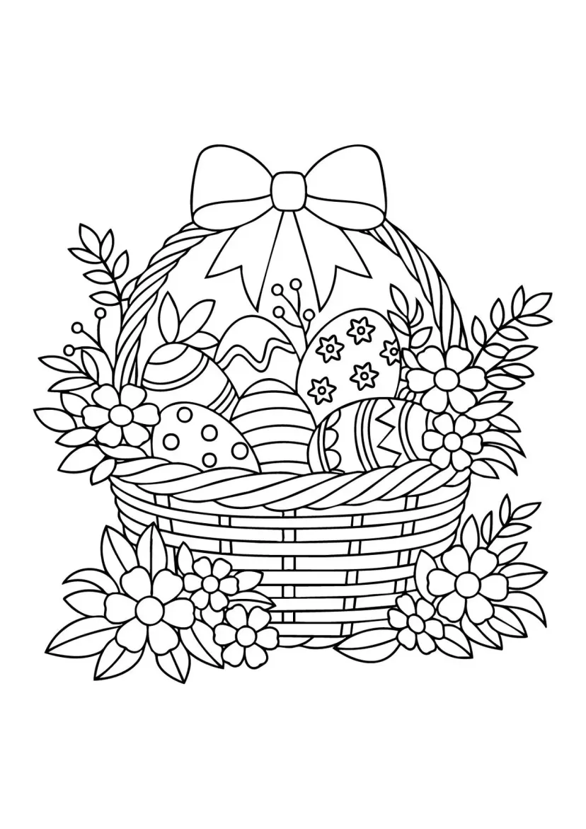 Корзинка с яйцами в цветах