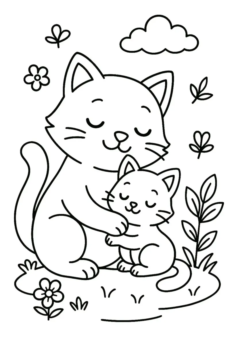 Ласковая кошка с котенком
