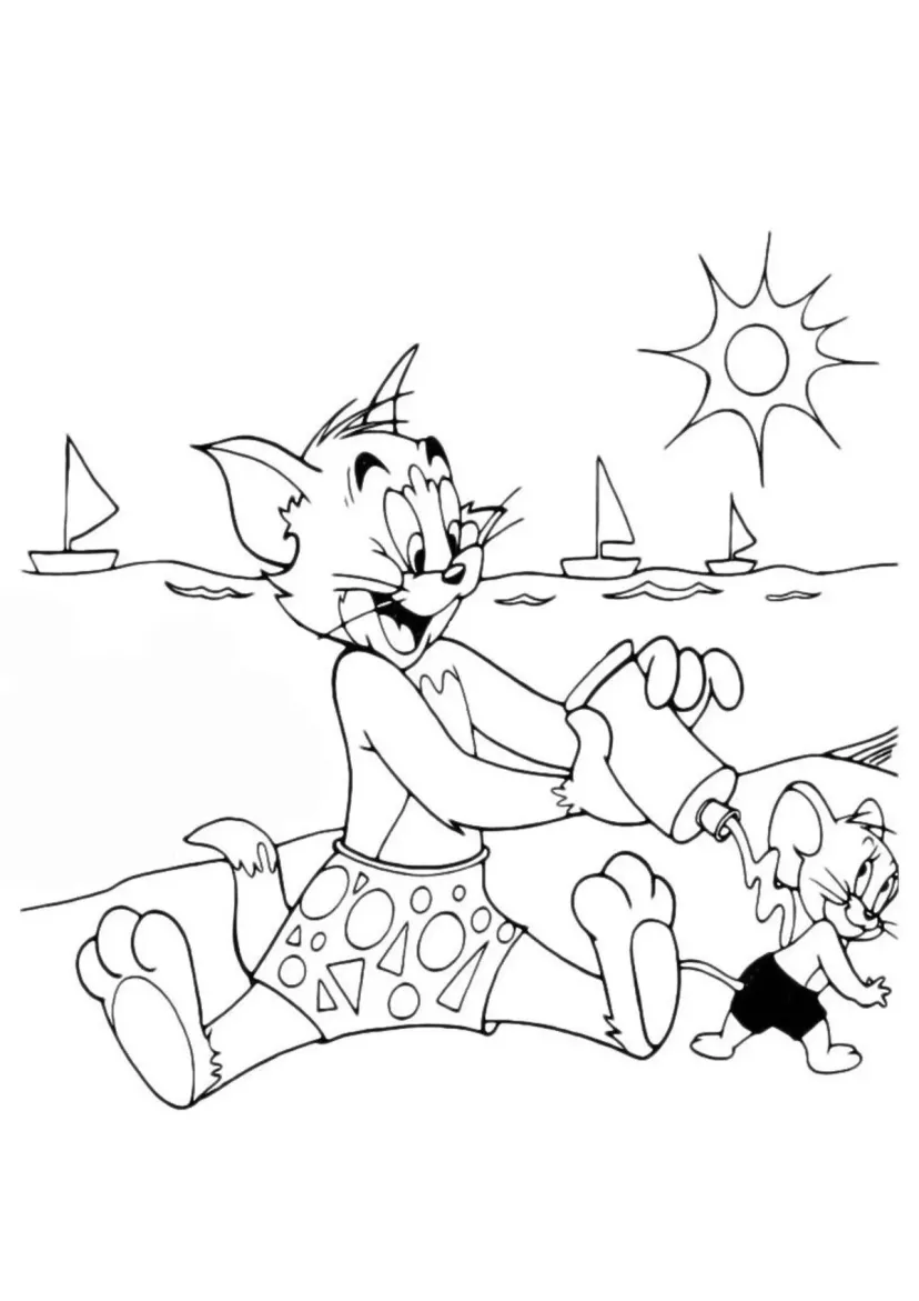 Том намазывает Джерри кремом от солнца