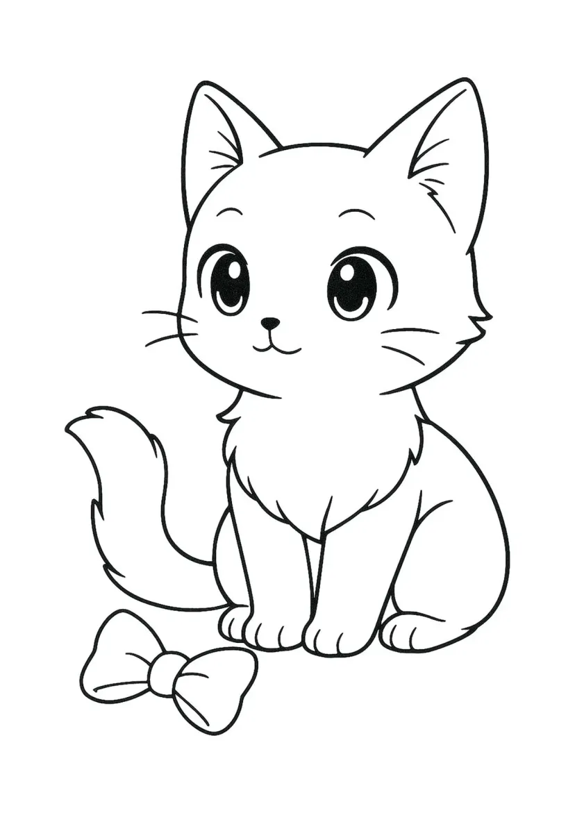 Кошка и игрушка-бантик