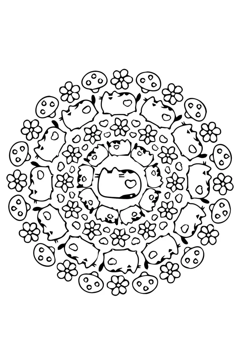 Кот Пушин, грибы, цветочки (мандала)
