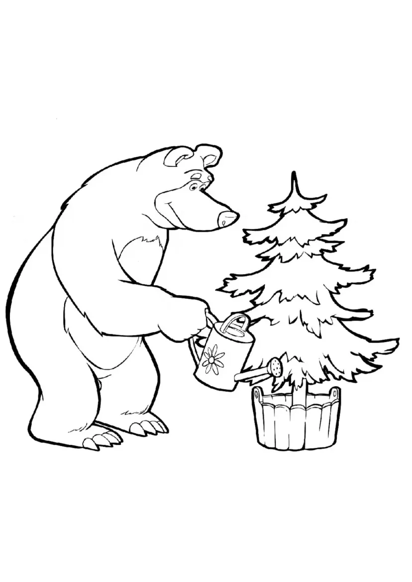 Медведь поливает ёлку